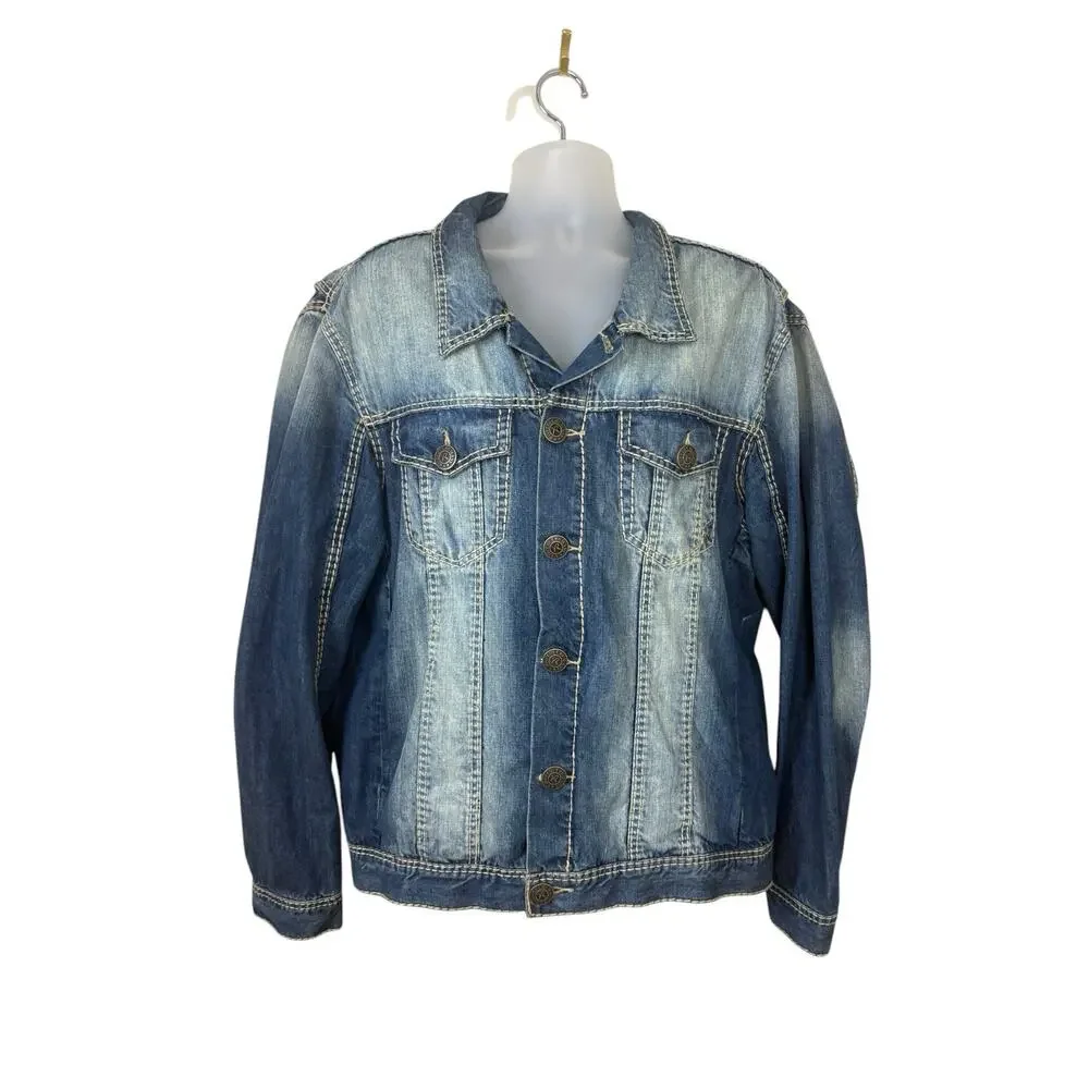 Rivet‎ de Cru Jacket Mens Size 3X Classic Trucker Denim Stitched Moto Distressed